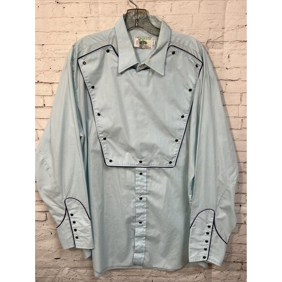 Vintage Mesquite Western Shirt Blue Purple Snaps Cowboy USA Size 17 1/2 - Picture 1 of 14